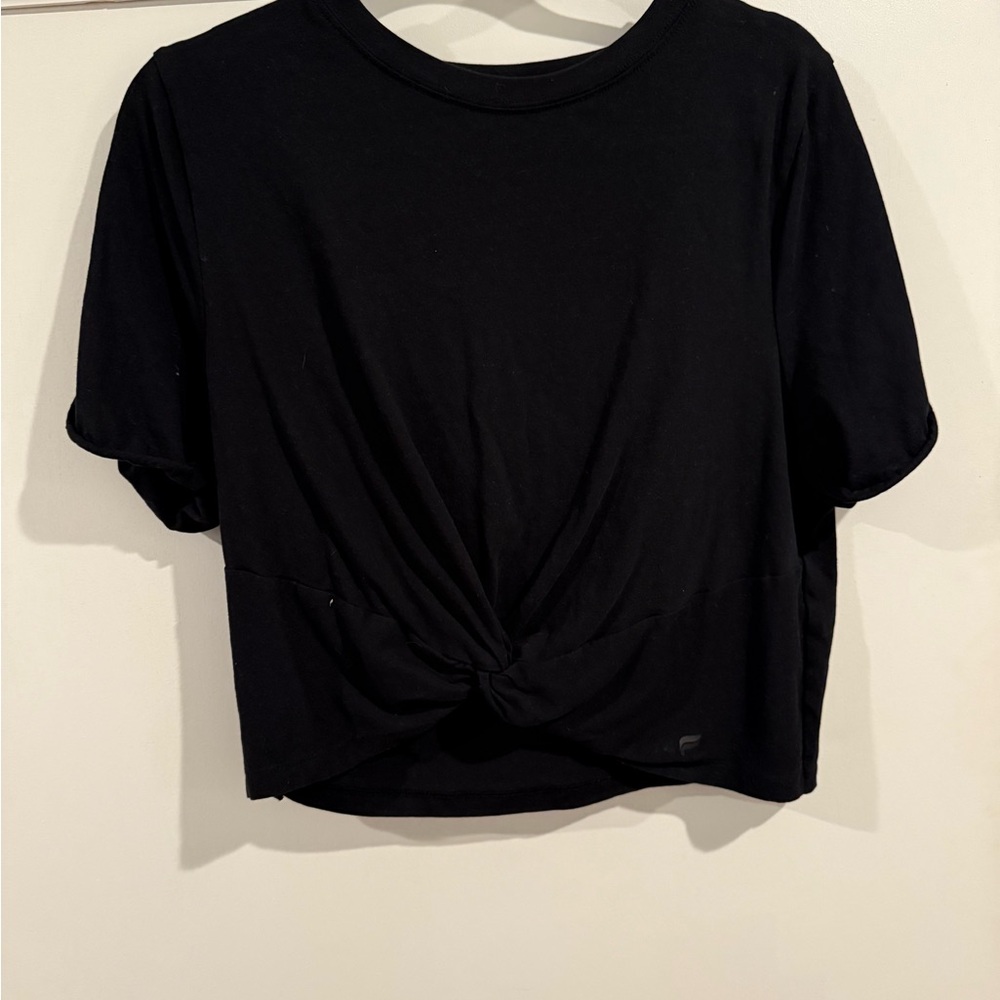 Fabletics Black Short Sleeve Knotted Tee EUC Tie Front Sz Large